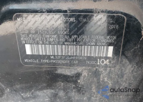 2018 Mitsubishi Mirage G4 Es from USA, damaged, VIN ML32F3FJ5JHF10409